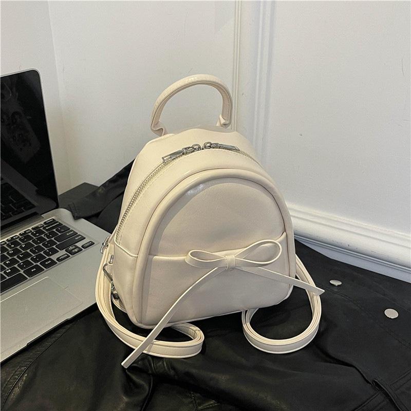 

Cute Bow Solid Zipper Pu Backpack Women S Simple Waterproof Bag Large Capacity Travel Backpack Girly Student School Bags