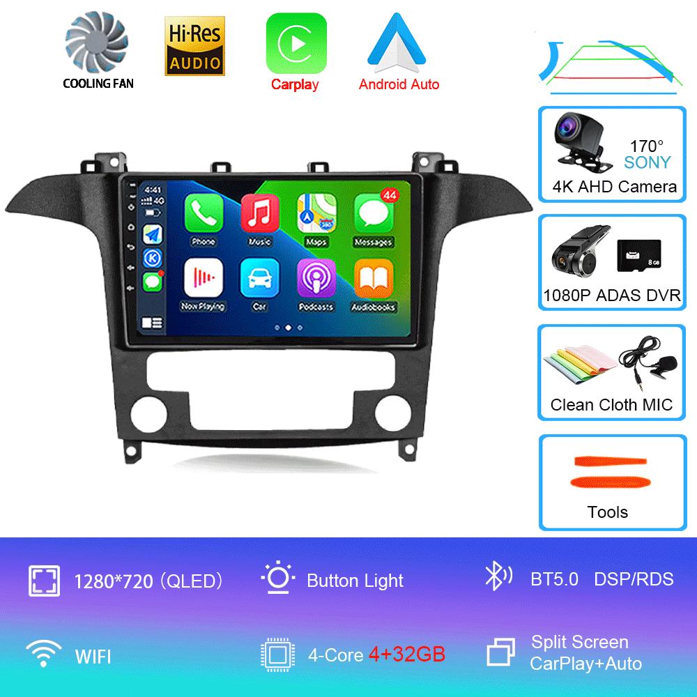 Android14 Video Player Carplay Auto For Ford S Max S-MAX 2007 2008 2009 2010 2011 - 2015 Multimedia Car Radio WIFI+4G DSP Stereo