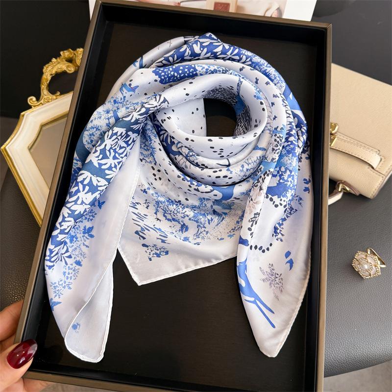 2026 New Floral Printed Square Scarf Women's Spring and Summer Polyester Fiber Scarf Fashion Bag Ribbon Hair Bands Bandana