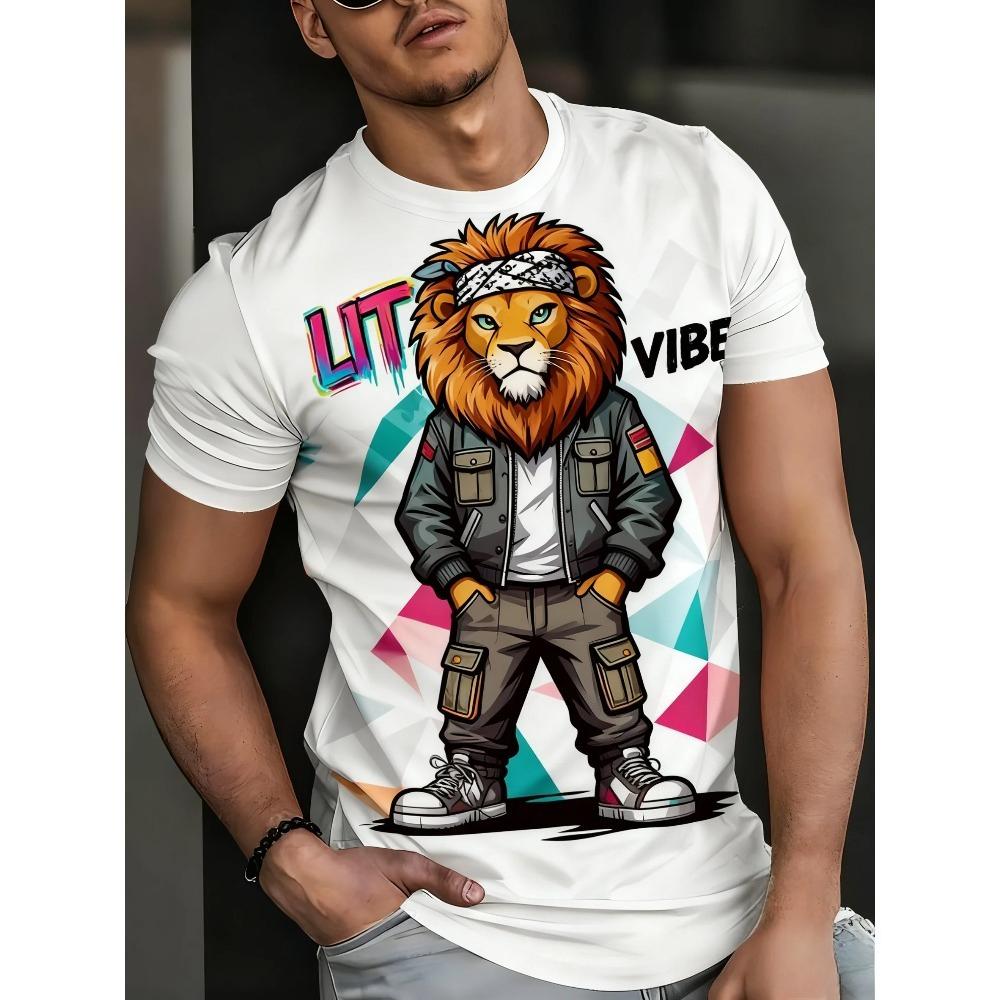 Cartoon Animal Print Men's T-Shirts Funny 3D Wolf Pattern Oversized Short Sleeve Streetwear Casual O-neck T-Shirts