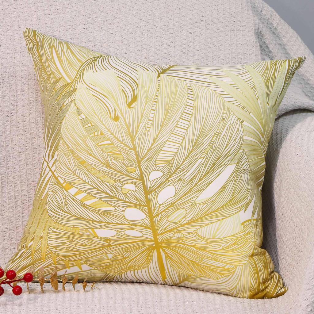 4 Pcs Double Sided Gold Foil Leaf Cushion Covers, Luxury Tropical Botanical Print Throw Pillow Cases (No Inserts)