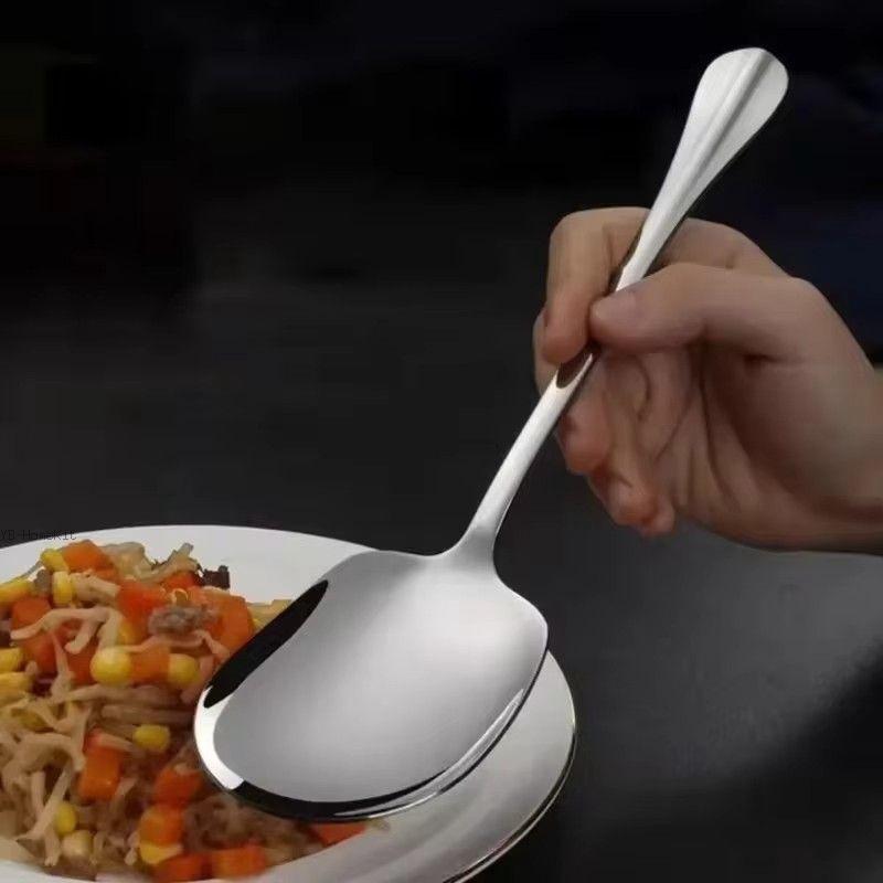Paslanmaz Çelik Büyük Paslanmaz Çelik Pirinç Kaşığı Ergonomik Metal Servis Kaşığı Mutfak Çatal Bıçak Takımı Salata Servis Gereçleri Makarna İçin4