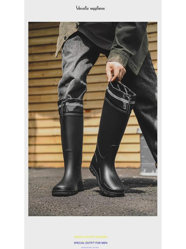 Bottes de Pluie en Caoutchouc Imperméables et Antidérapantes pour Hommes, Style Coréen Tendance, Pêche et Extérieur