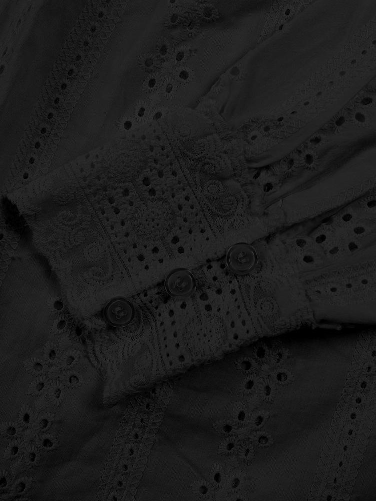 2026 Spring/Autumn European & American Women's Solid Color Embroidered Hollow Top - Holiday Style