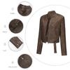 Womens PU Leather Moto Jacket With Belt Long Sleeve Zipper Coat Casual Outerwear