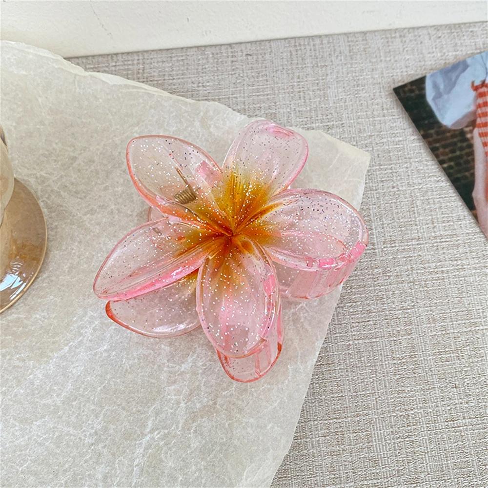 New Fashion Sparkling Flower Claw Clip for Women Transparent Sweet Ponytail Shark Clip Versatile Girl Hair Accessories