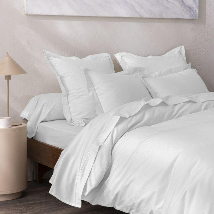 Housse de couette percale de coton peigné "Julian" toutes dimensions Coton Pur - Julian Neige - Housse de couette 260 x 240 cm