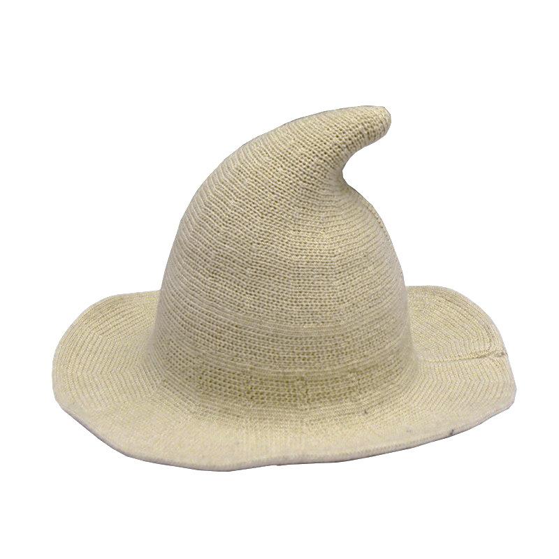 Cotton Knit Pointed Wizard Hat Womens Wide Brim Witch Hat Foldable Bucket Hat