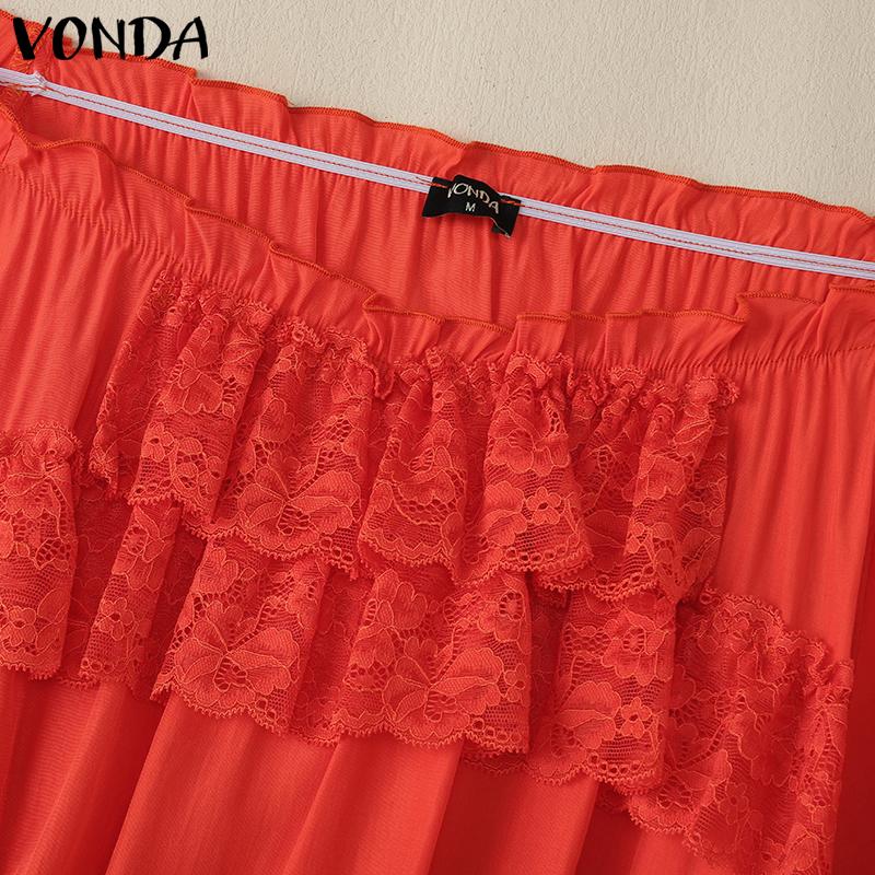 VONDA Damen Sommer Rundhals 3/4-Ärmel Spitze Patchwork Rüschen Lässige Lockere Bluse