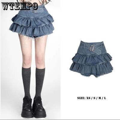 Lente en zomer mode Ruffle Edge anti-vlucht denim half body rok Pure Desire Small Fresh Simple Commuter Do Old korte rok