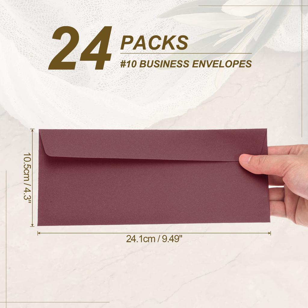 24Pcs 24.1cmx10.5cm Colored Self Seal Letter Size Paper Envelopes #10 Business Envelopes for Business Mailing Wedding Invitation