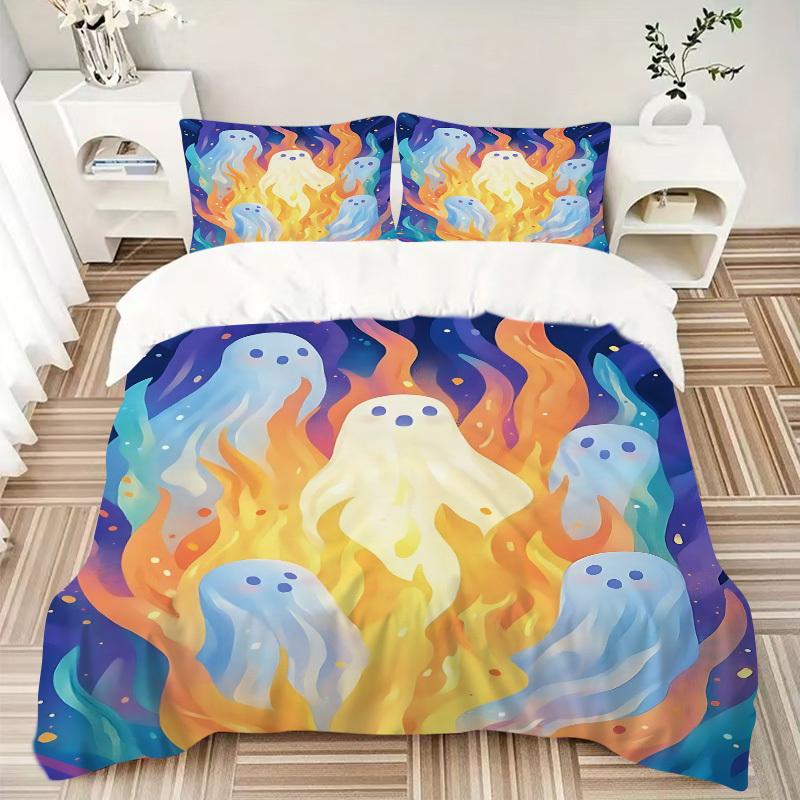 3pc Ghost Flames Cover Set - 1 Quilt Cover + 2 Pillowcases, All Seasons Bedroom Setting, Perfect for Home030