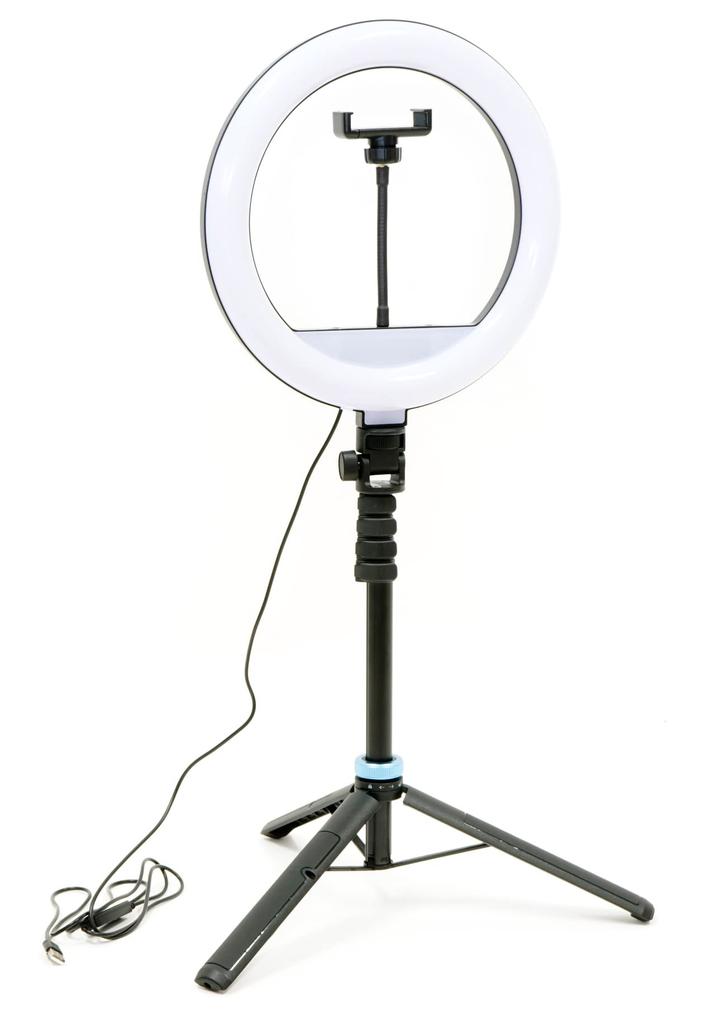 SLIK Stand Light 12, LED Ring Light with 11 Brightness Levels, 3 Color Temperature Settings, Smartphone Holder Included, Height 405mm-1380mm, Black