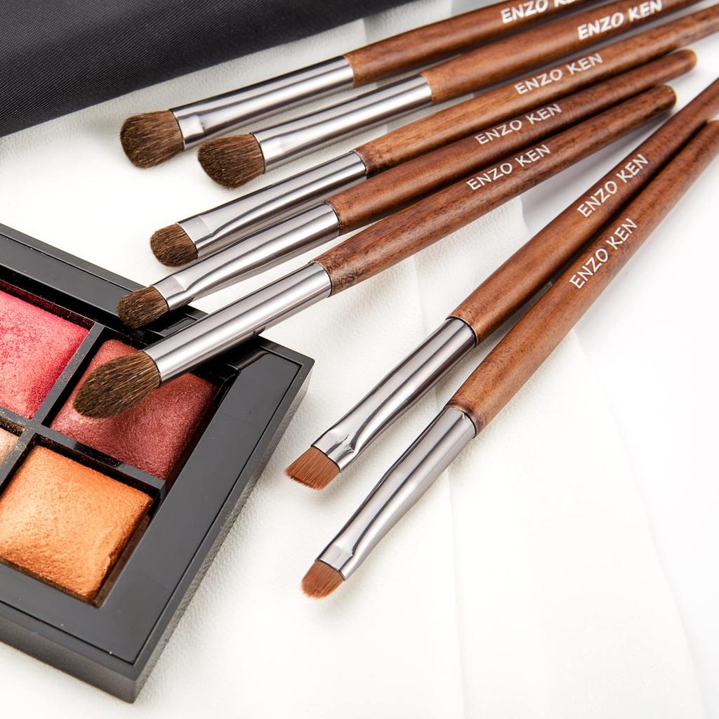 ENZO KEN Natural Pony Hair Wood Eyeshadow Brush Set with Makeup Professional Eye Makeup Brush Travel Brush for Under Nose Eyeliner and Super Soft