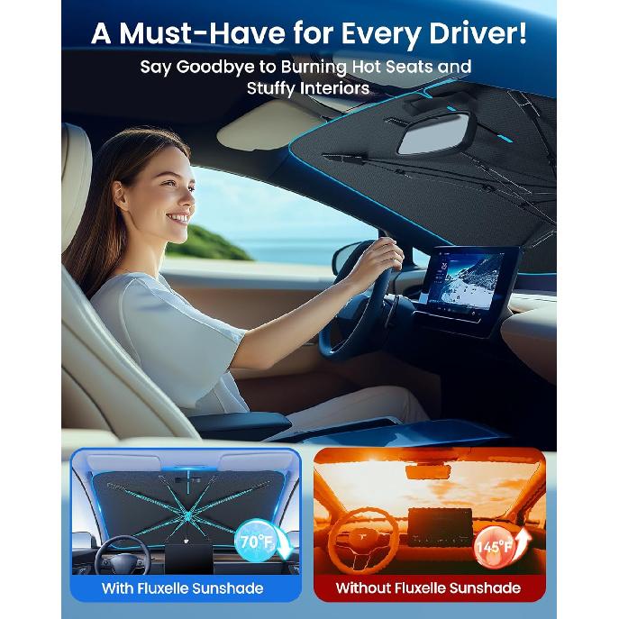 Car Windshield Sun Shade [2025 Upgrade] - Blocks 99.9% UV Rays | 99% Vehicles Compatibility Retractable Sun Shade For Car Windshield Shades For Front