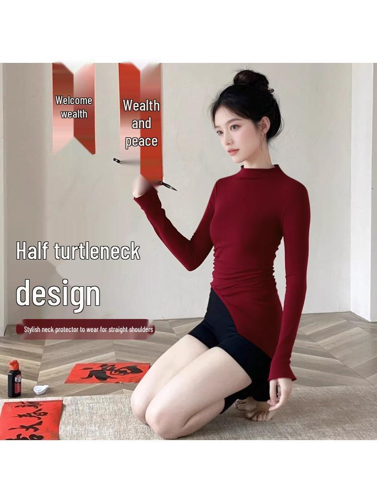 2025 Women's Long Sleeve Red Yoga & Pilates Top – Autumn/Winter Collection