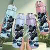 1PC Ice Hockey Player Splash Art Print 750ml Color Plastic Sports Water Bottle Leakproof Flip Straw Lid Suitable for Sports Office Home Use