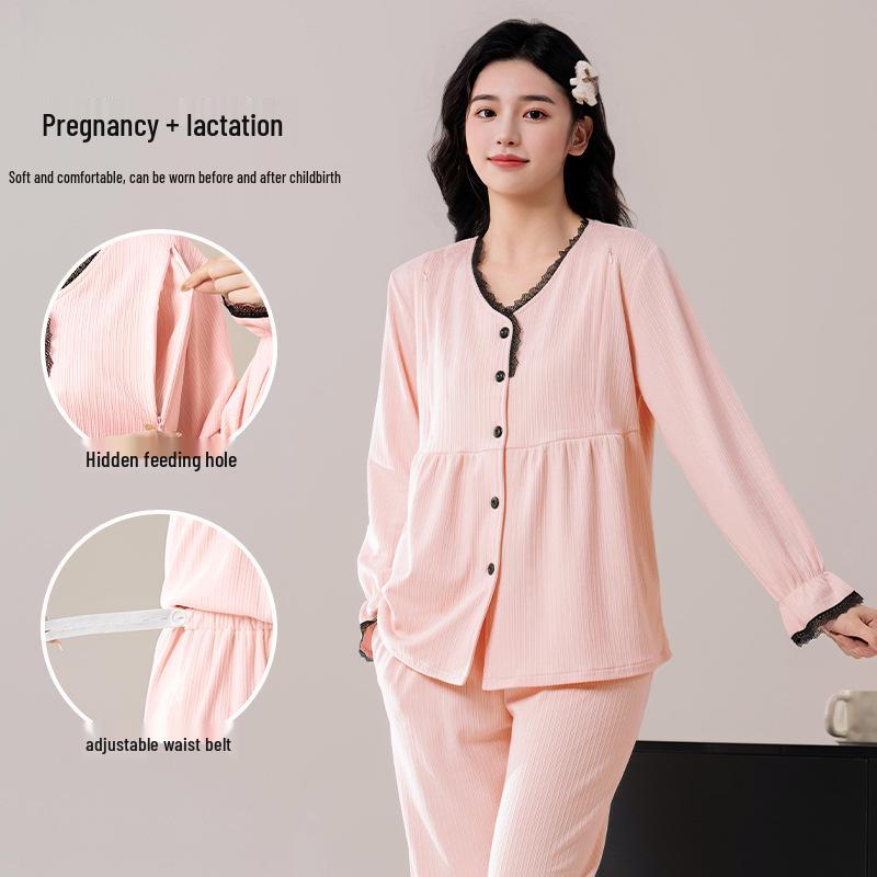 

270g Thickened Maternity Pajamas Set: Double-Sided Flannel for Autumn/Winter - Suitable for Postpartum and Pregnancy Stages 4XL (suggested for 185-220 jin)