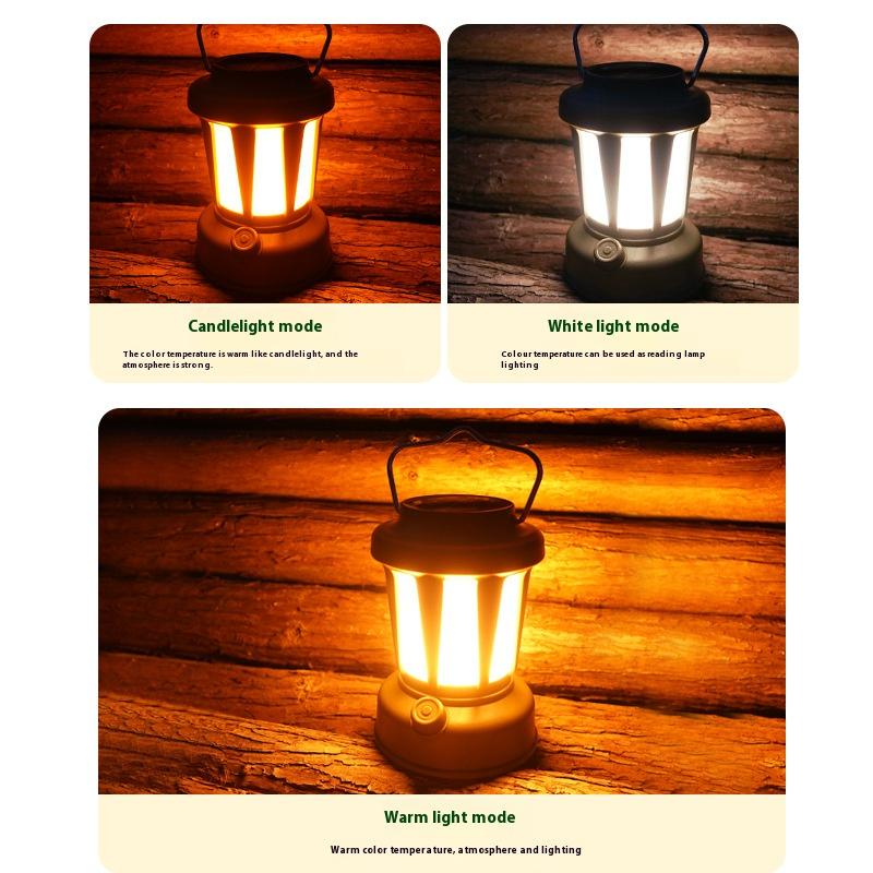 Portable Solar Camping Lantern LED Cold and Warm Dimming 3 Lighting Modes Camp Light Outdoor Hiking Climbing Camping Tent Lamp