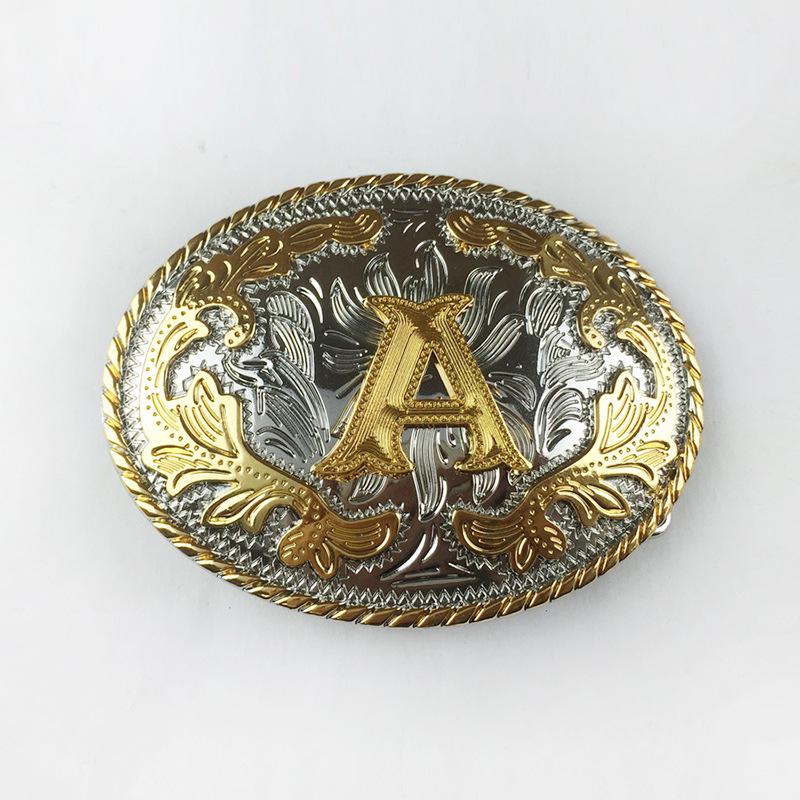 White K Gold Inlay L Letter Pattern Fashion Belt Buckle for Casual Leather Belts