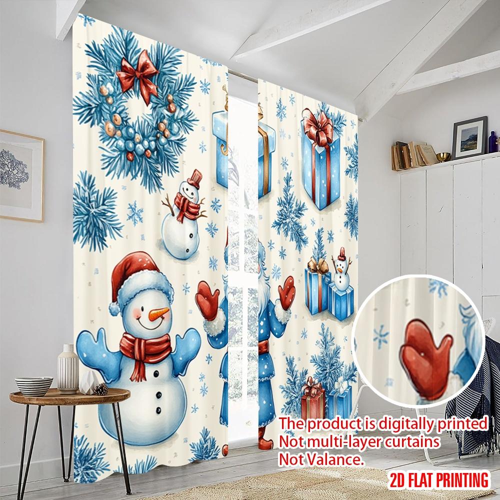 2pcs,2D plane printing Window Curtain Cute Snowman Christmas Wreath Festive Season (3) Versatile 100% Polyester (without rod)