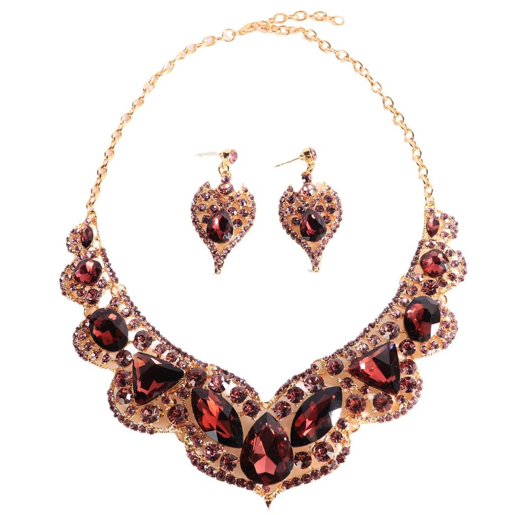 Set Of Necklace Earrings Set, Court Temperament Alloy Crystal Retro Necklace Set 2-Piece Set