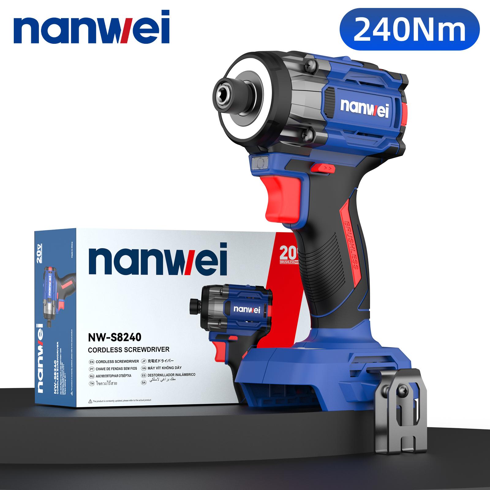 

NANWEI 240 Nm Electric Screwdriver 1/4 Inch,with 4-speed adjustment 60/120/180/240 Nm,3200 rpm no battery and charger