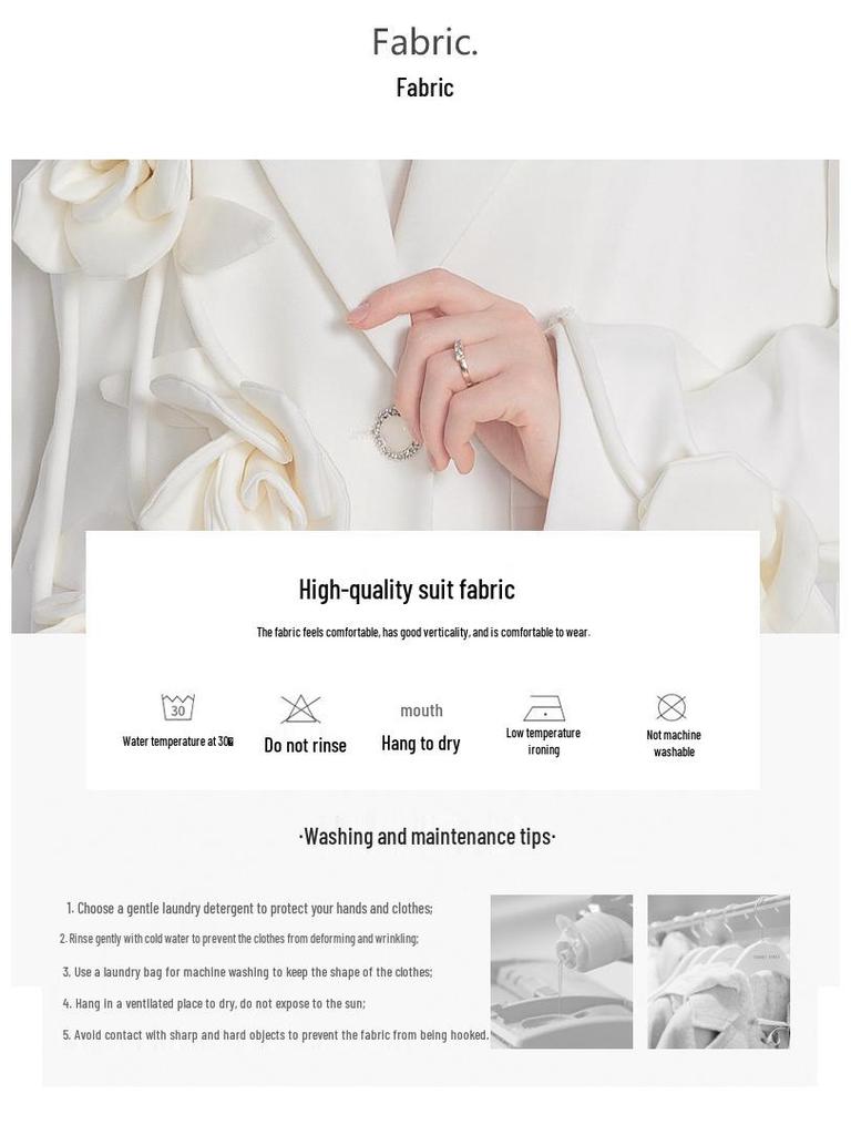 Jachetă Costum Casual cu Design Floral Alb 3D de Primăvară 2024