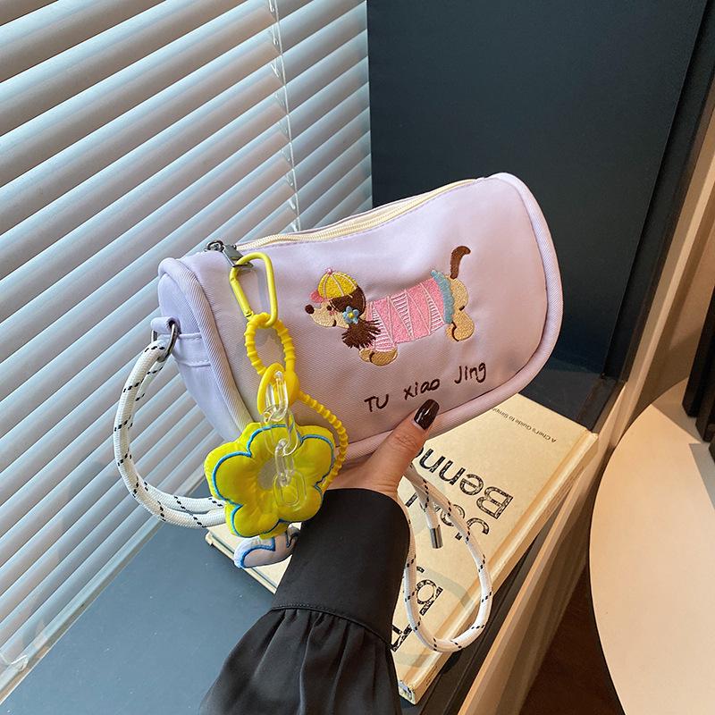 2025 New Cute Cartoon Dog Embroidery Dumpling Shoulder Bag - Lightweight, Colorful, Versatile