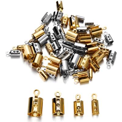 30/50pcs Gold Color Stainless Steel Cords Crimp End Beads Caps Leather Clip Tip Fold Crimp Connector for Bracelet Jewelry Making