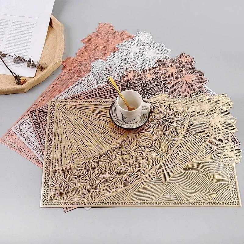 Rechteckige Blattform Tischsets PVC-Matte Hohlgeschnittene Blume Tischsets Vinyl-Platzsets für Esszimmer Küche Restaurant Tischdekoration