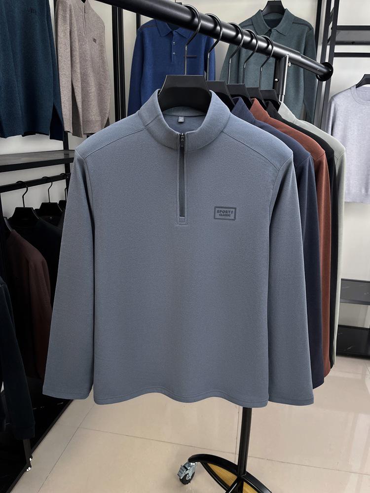 Herrställ med ståkrage, enfärgad, långärmad, varm baslager-t-shirt