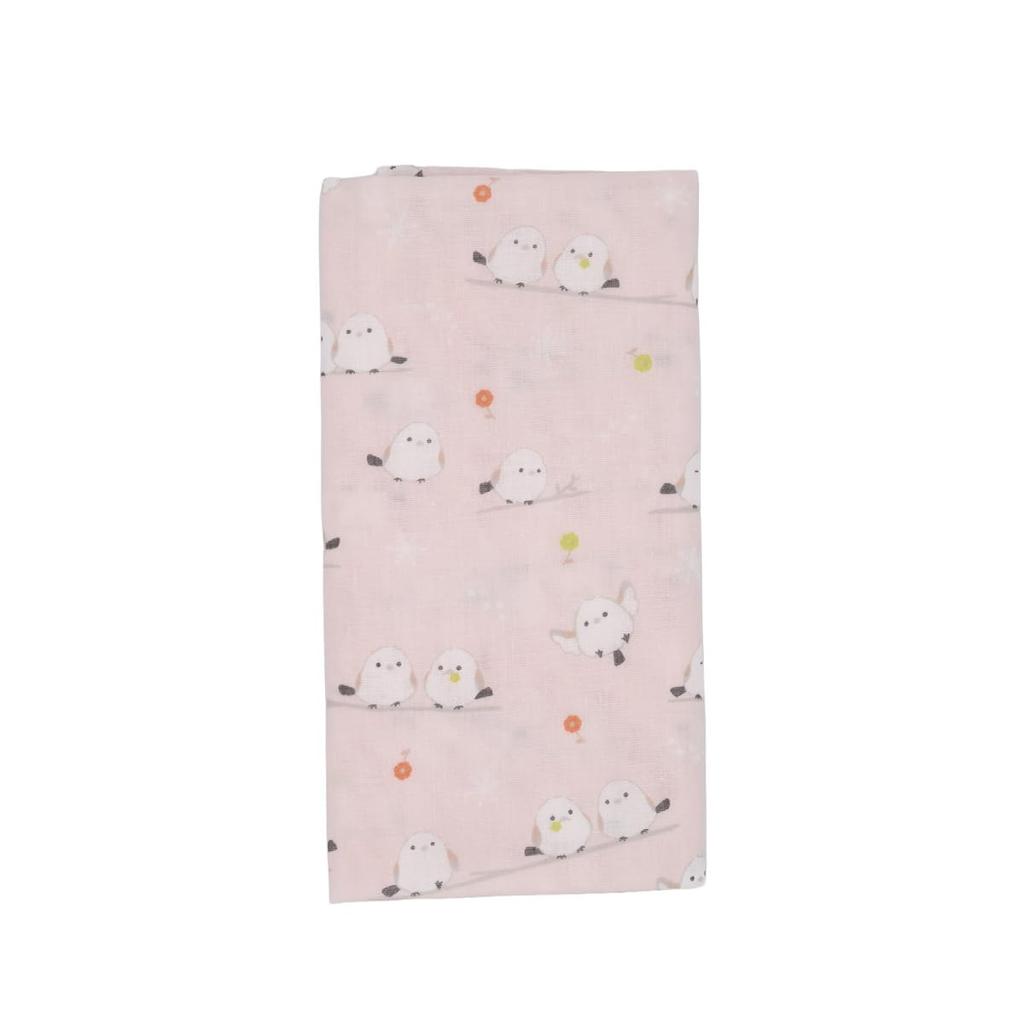 amife petit Tenugui Hand Cotton Made In Finish (Japanese Towel), 100% Gauze, Japan, Fray-resistant (Long-tailed Tit, Pink)