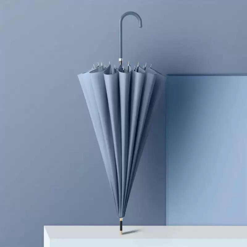 Modern Minimalist Curved Hook Handle 16-Rib Long Handle Fresh Style Umbrella, High Aesthetic Large Sun Protection Wind-Resistant Automatic Umbrella