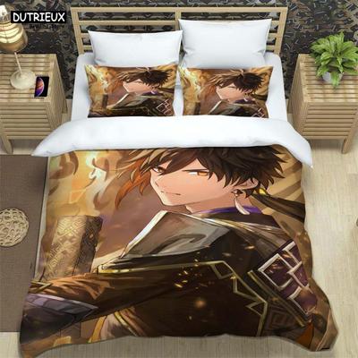 Genshin Impact Bedrucktes Polyester Bettwäscheset Für Jungen Und Mädchen Dreiteilig Bequem Weich Paar Geschenk Bettwäschesets