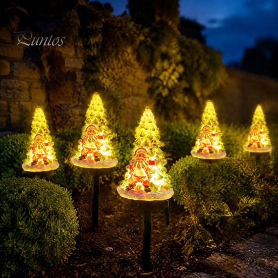 Holiday Yard Lighting for Winter Christmas Solar Garden Light, Santa Tree Resin Stake Decor with Decorative Lights Courtyard Warm Glow, Waterproof