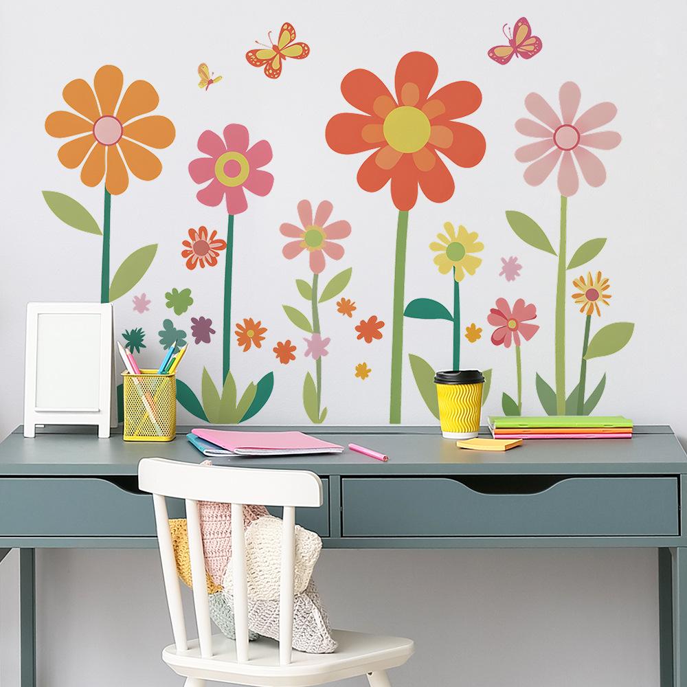 Kreative bemalte Pflanze Blume Schmetterling Schlafzimmer Wohnzimmer Eingang Hintergrundwand Verschönerungsaufkleber