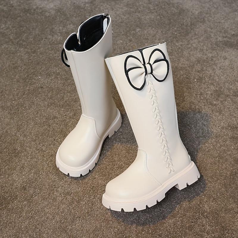 Girls High Top Winter Boots Bow Detail Slip Resistant Rubber Sole Zipper Closure Warm Fabric Lining
