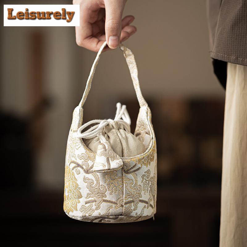 Chinese Brocade Drawstring Tea Cozies Japanese Tea Cozy for Teapot Portable Bag Travel Tea Set Bag Chinese Tea Set Accessories
