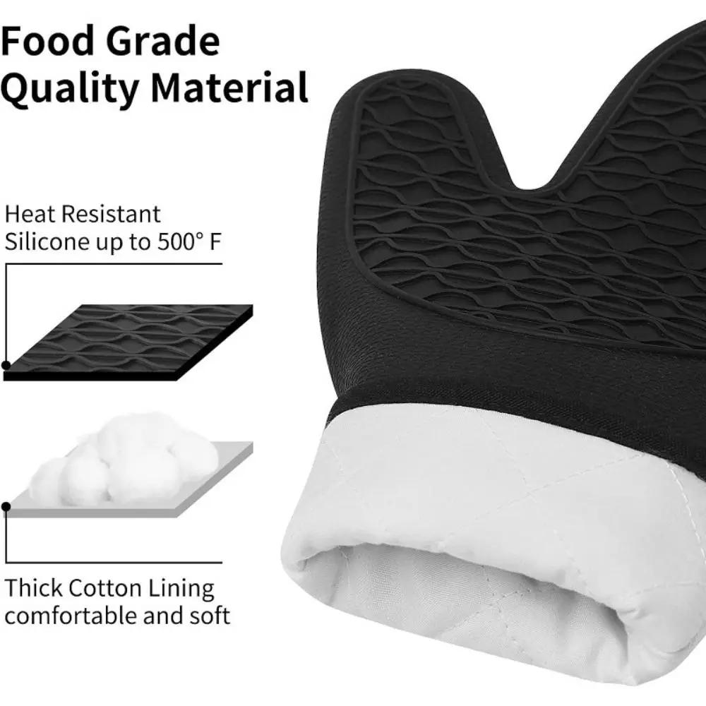 Food Grade Silicone Oven Mitts Honeycomb Cotton Lining Heat Resistant Mitts Soft Durable Baking Gloves Household