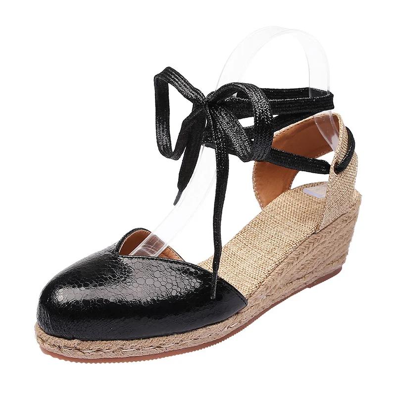 

Women Wedges Sandals Ankle Strap Woman Espadrilles Narrow Band Closed Toe Female Summer Shoes Ladies Platform Sandal New Shoes 43 чорний