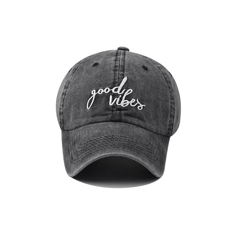 Washed cotton new good vibes embroidered baseball cap small letters washed old cap