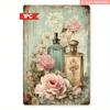 Vintage Metal Wall Sign 20x30cm Rose Perfume Bottle Decor