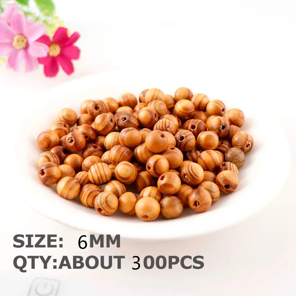 Brown Stripe Pine Wood Beads With Hole Round Balls Loose Spacer Beads for Jewelry Making DIY Bracelet Accessorie
