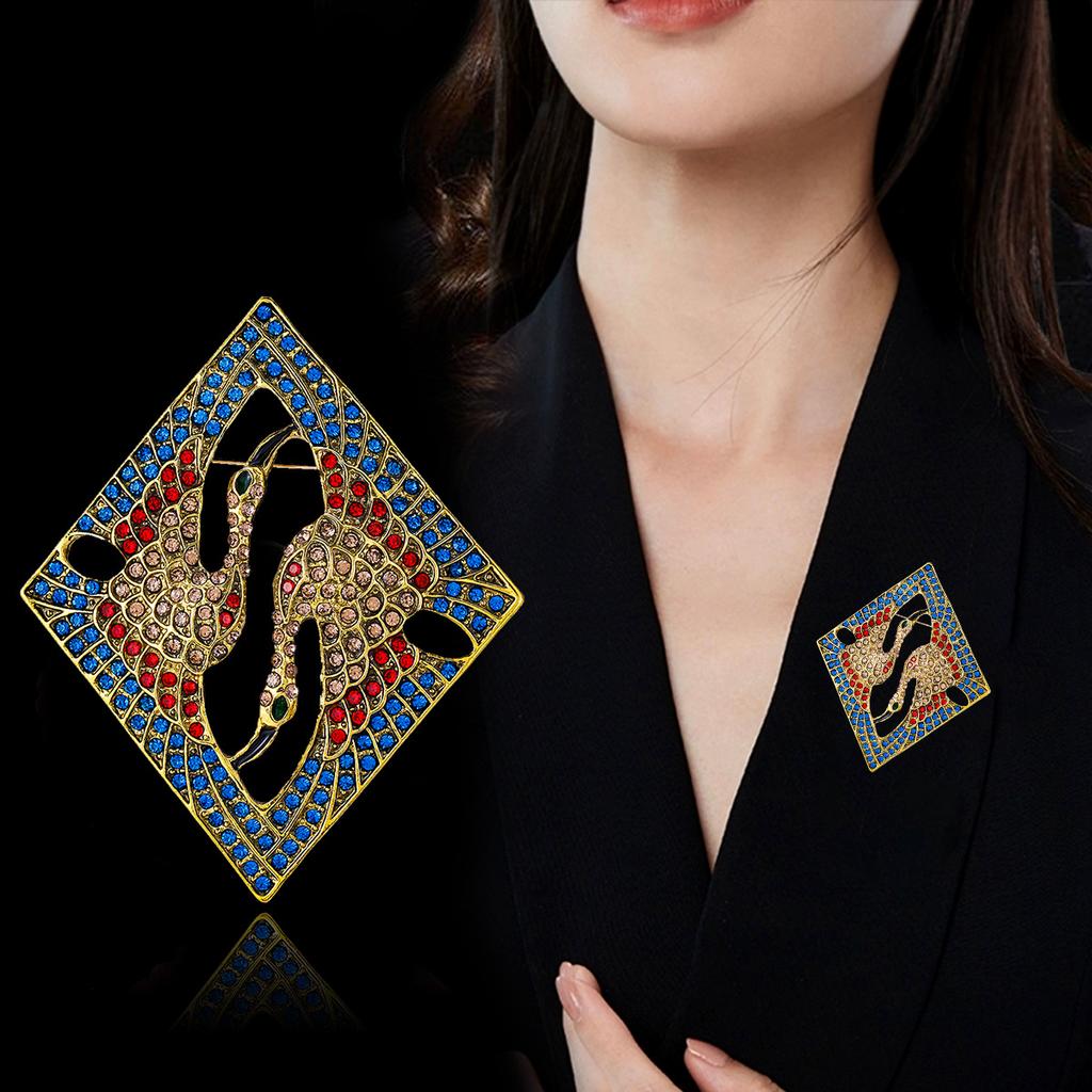 Heavy Industry Retro Ethnic Style Double Crane Brooch Alloy Diamond-encrusted Temperament Unique Men's Blazer Corsage Badge