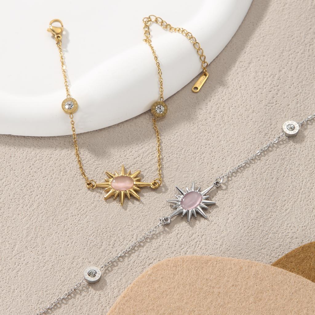 Golden Silvery Sun Charm Bracelet with Synthetic Zircon for Women