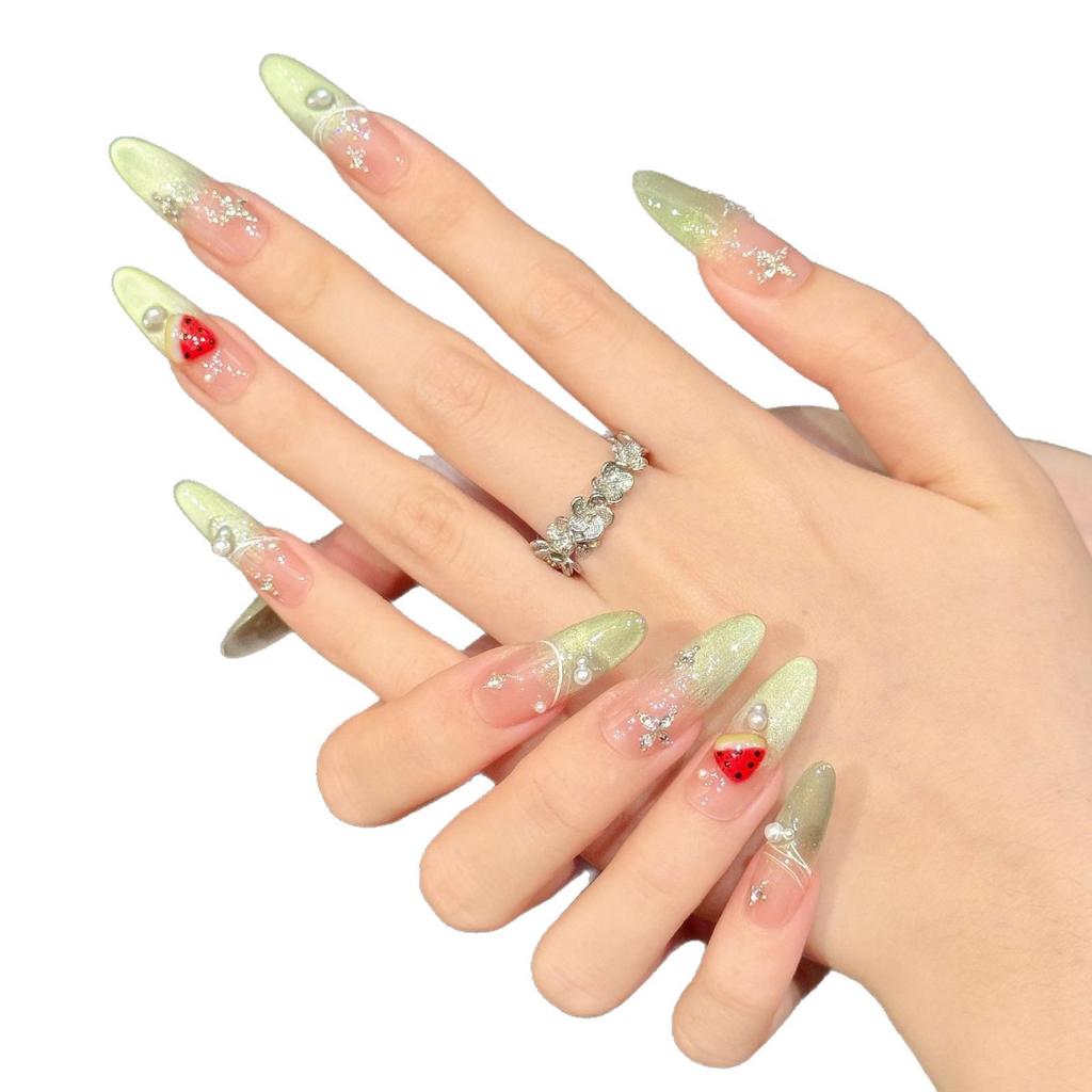 Yihe Original Ice Watermelon Zircon-Inlaid Gradient Blush Nails