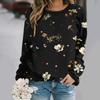 Fashionable round neck long sleeved printed elegant casual loose T-shirt