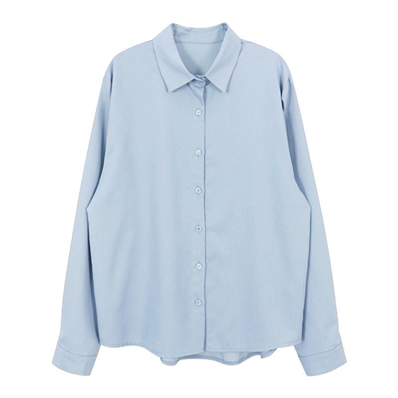 Minimalist Shirt for Women In Spring Autumn, Polo Collar Lazy Style Professional Versatile OL Commuting Solid Color Shirt Blouses & Shirts