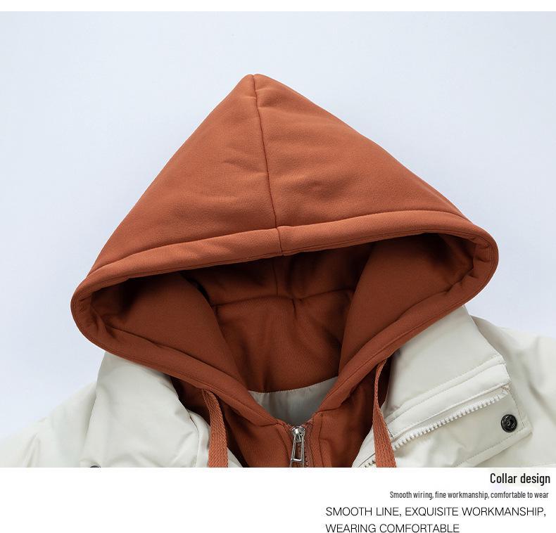 Men's Faux Two-Piece Hooded Cotton Jacket - Thick, Loose Winter Jacket for Men and Women